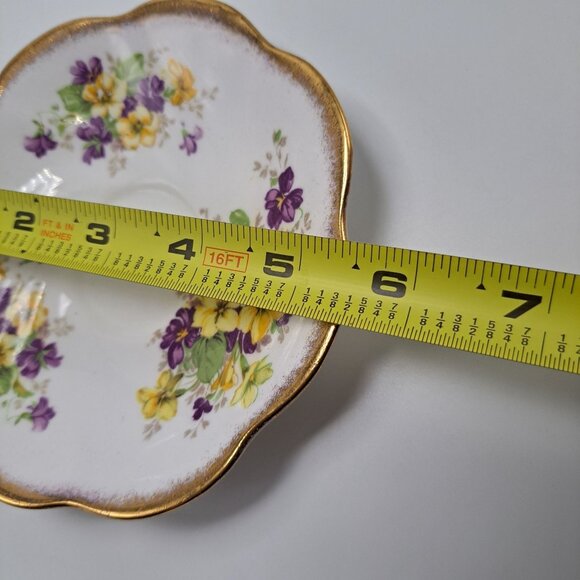 Rosina Bone China Saucer Gold Trim Yellow & Purple Pansies Floral England Vintag - Picture 5 of 6